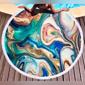 Round Geode/Marble microfiber beach towel/blanket Blue 60 inches NEW